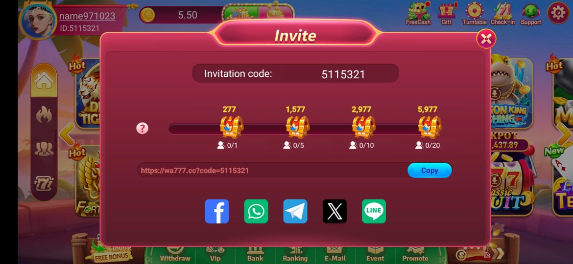 WA777 Games Screen 1